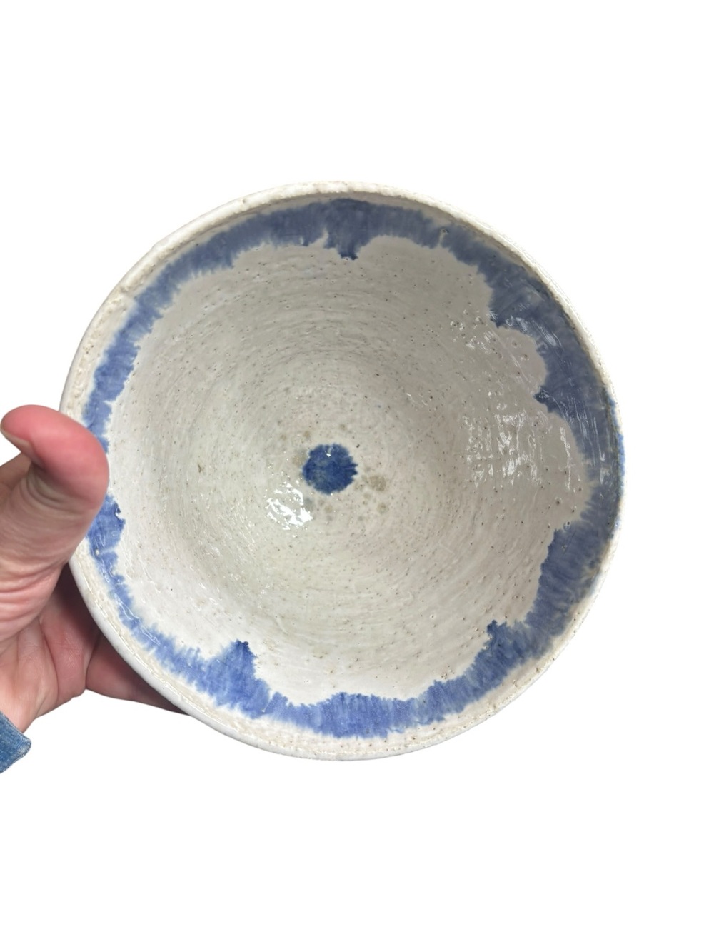 Handcrafted White Shino Glaze Blue Ceramic Tea Bowl Chawan - Picture 7 of 8